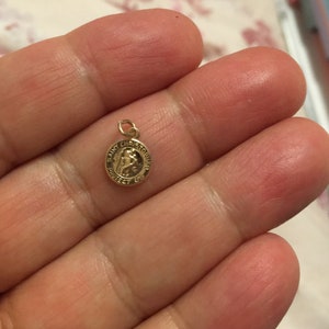 Miniature 14k 8mm Saint St. Christopher Solid 14K REAL Gold Tiny Round Pendant Charm for Necklace or Earrings