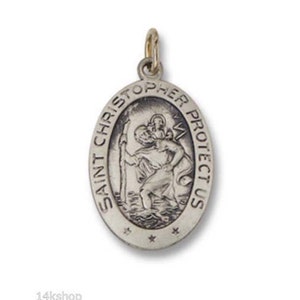 Medium Solid Die Struck Sterling Silver OVAL 925 Saint St. Christopher charm pendant