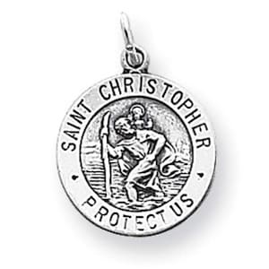 Large Quarter Size 25mm Solid Sterling Silver Die Struck 925 Saint St. Christopher charm pendant medal