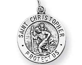 Medium 18mm Solid Sterling Silver Die Struck 925 Saint St. Christopher charm pendant medal
