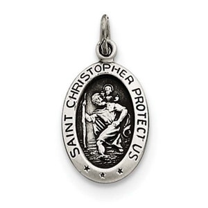 Very Small Die Struck Vintage Style Solid Sterling Silver OVAL 925 Saint St. Christopher charm pendant