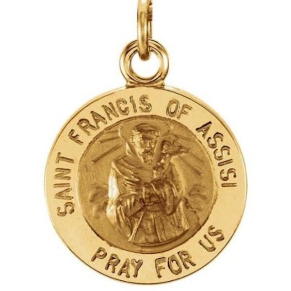 14K Solid Gold Very Small Round  Saint Francis of Assisi Animal Lover's Pendant Charm