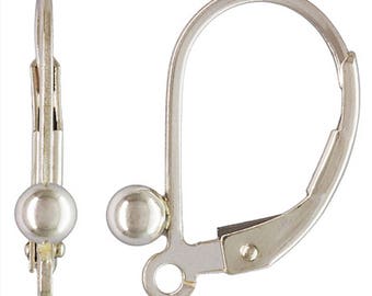 1  pair Solid Sterling Silver Standard Lever back Leverback with Ball Wires Earrings 925 Stamped