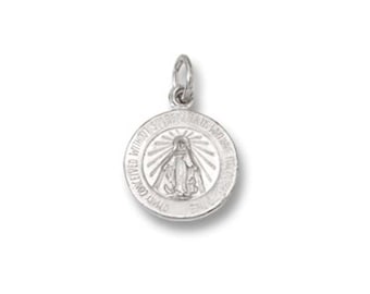 12mm Tiny 925 Virgin Mary Miraculous Charm Pendant Shiny Die Struck Solid Sterling Silver