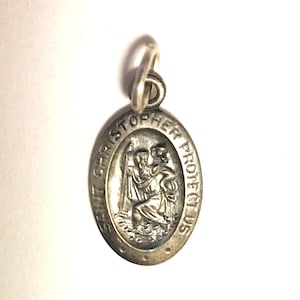 Tiny Small 925 Saint St. Christopher  Vintage Style Oval Sterling Silver  charm pendant
