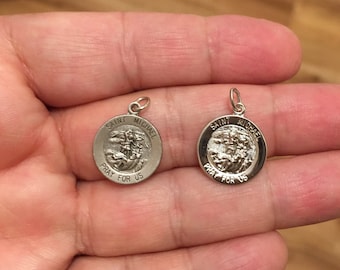 Small  Sterling Silver 925 Saint St. Michael  Vintage charm pendant 15mm