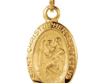 Small St. Saint Christopher REAL 14K Gold SMALL Solid Die Struck  Pendant Charm Medal  Pendant