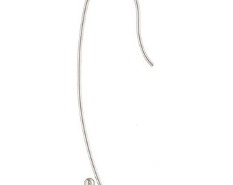 8  Long Drop 39mm Solid Sterling Silver Ear Earring Wire Shepherd Hook Hoops with beaded ball end
