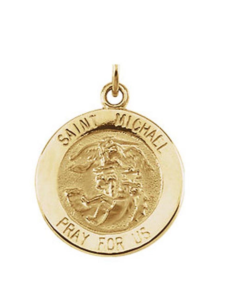 14K Solid Gold Very Small Round Saint Michael Pendant Charm Etsy