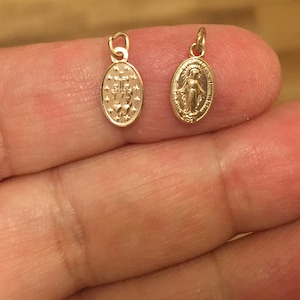 14k Solid Gold Teeny Tiny Miniature MINI Baby Miraculous Blessed Mother Virgin Mary Pendant Charm 9mm x 6mm Medal