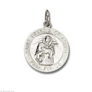 Medium Shiny Saint Francis of Assisi Pet Animal Lover&#39;s Pendant Solid Sterling Silver 925 Charm Pendant Charm