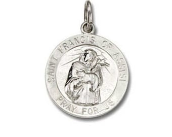 Medium Shiny Saint Francis of Assisi Pet Animal Lover's Pendant Solid Sterling Silver 925 Charm Pendant Charm