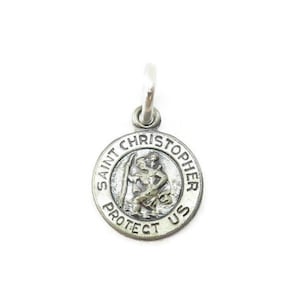 Tiny Itsy Bitsy Miniature Sterling Silver 925 Saint St. Christopher pendant Vintage Finish CHARM ONLY