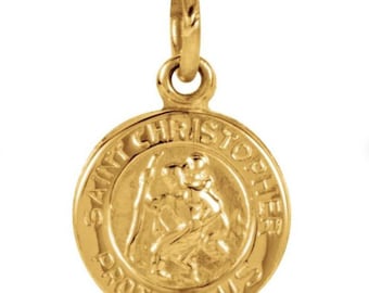 Miniature Itsy Bitsy 14k 8mm Saint St. Christopher Chris Solid 14K REAL Gold Tiny Round Pendant Charm Brand New