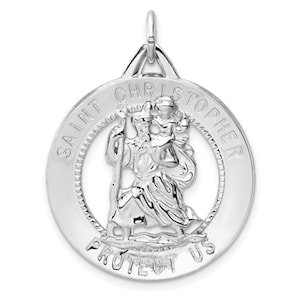 CLEARANCE !! Round Shiny Open Sterling Silver Die Struck 925 Saint St. Christopher charm pendant medal
