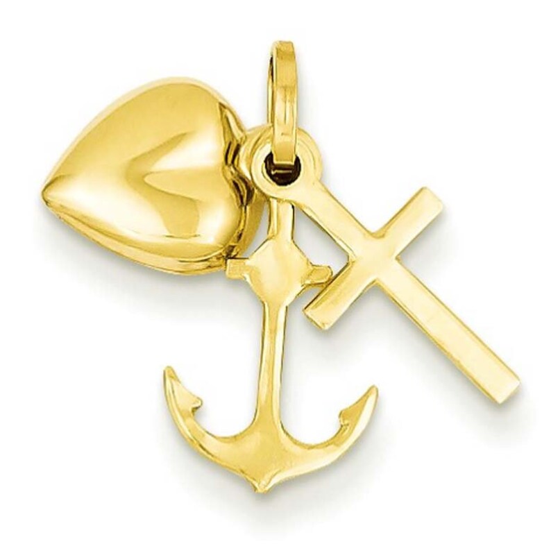 Real 14k Gold Small Heart Cross Anchor Or Faith Hope And - Heart Cross Anchor Pendant Real 14k Gold Small Heart Cross Anchor Or Faith Hope And - Heart Cross Anchor Pendant