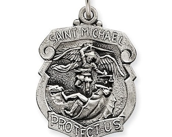 Saint St.  Michael Sterling Silver 925 BADGE Protection for Cop Policemen Policewomen Pendant Charm
