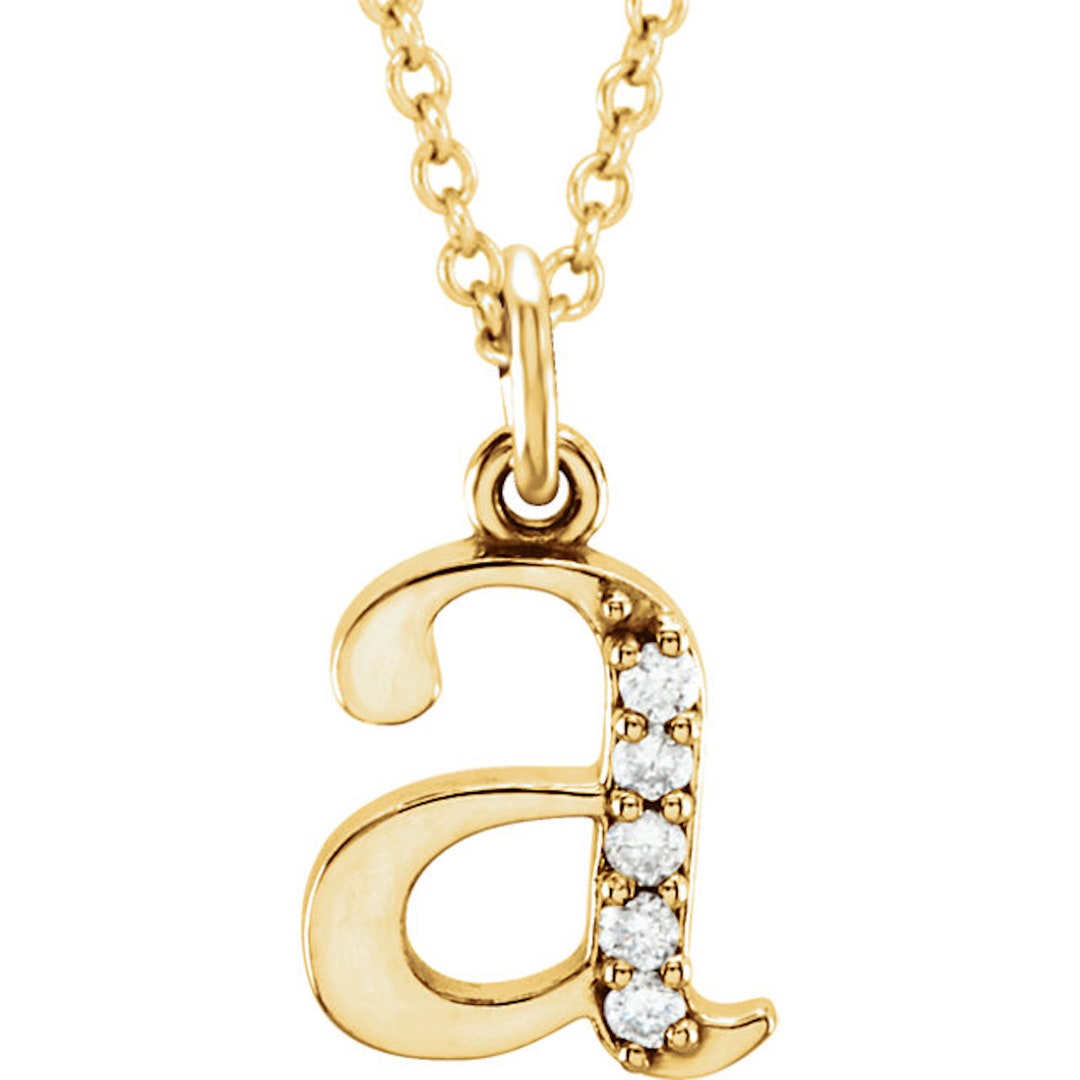 TINY 14k Solid GOLD and Diamond Lowercase Initial A B C D E F - Etsy