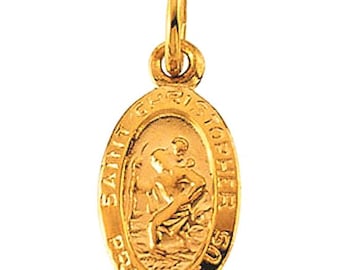 14K Solid Gold St. Saint Christopher Protect Us  MINI Tiny Itsy Bitsy  Pendant Charm Brand NEW