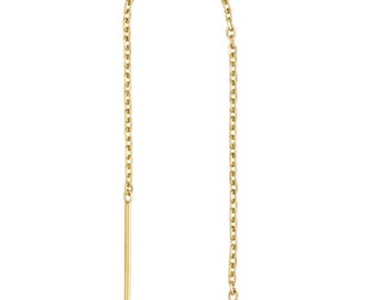1  Pair Very Thin Solid 14k Real Gold Ear DC Cable Chain Style with Open Ring Earring Threader Wire Wires