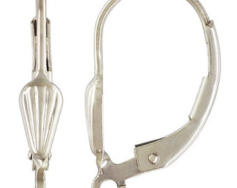2 Solid Sterling Silver Shell Lever back Leverback Wires Earrings Open Loop Findings