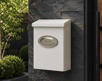 Modern Venetian White Mailbox, Wall Mounted Steel Post Box, Outdoor Mail Holder, Farmhouse Entryway Decor