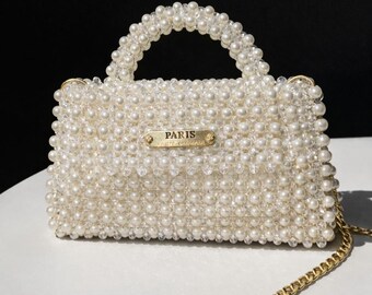 Pearl Aura-tas met handvat aan bovenkant: avondhandtas kristal