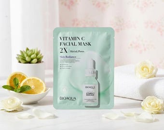 Vitamin-C-Gesichtsmaske – Aufhellende Tuchmaske für strahlende Haut, verfeinert die Poren und spendet Feuchtigkeit.