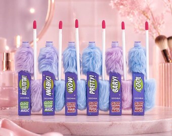 Fluffy Lip Gloss Set – Teddy Fur Packaging, Color Changing Lip Gloss, Cute Cosmetic Gift, Teddy Magic Gloss, Kawaii Makeup