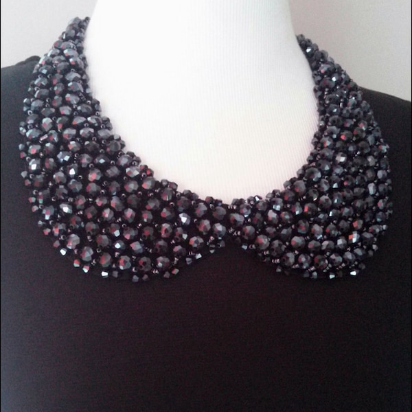 Dark blue color peter pan handmade collar necklace. high quality custom jewelry beaded