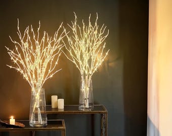 Lampada a forma di ramo di betulla bianca, 20 LED, a batteria.