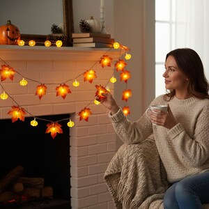 Halloween Pumpkin & Maple Leaf String Lights | Autumn Decor