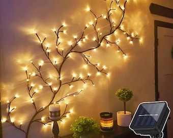 Luces solares USB con forma de rama de árbol, luz blanca cálida, 8 modos, resistentes al agua.