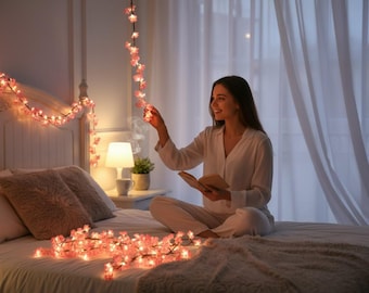 Cherry Blossom String Lights, Fairy Light Garland, Wedding Bedroom Decor, Flower Vine LED Lights