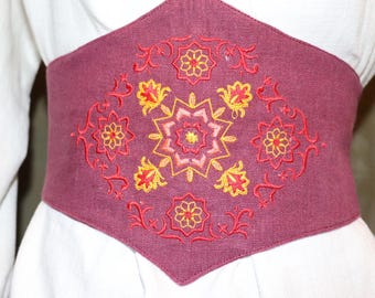 CUSTOM Embroidered Linen Corset Belt