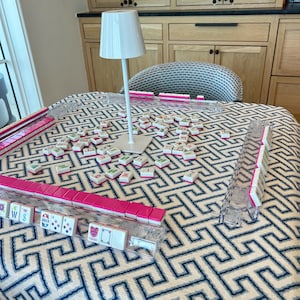 Custom Mahjong Tablecloth in Murphy Blue Greek Key fabric- Table Topper- Game Tablecloth