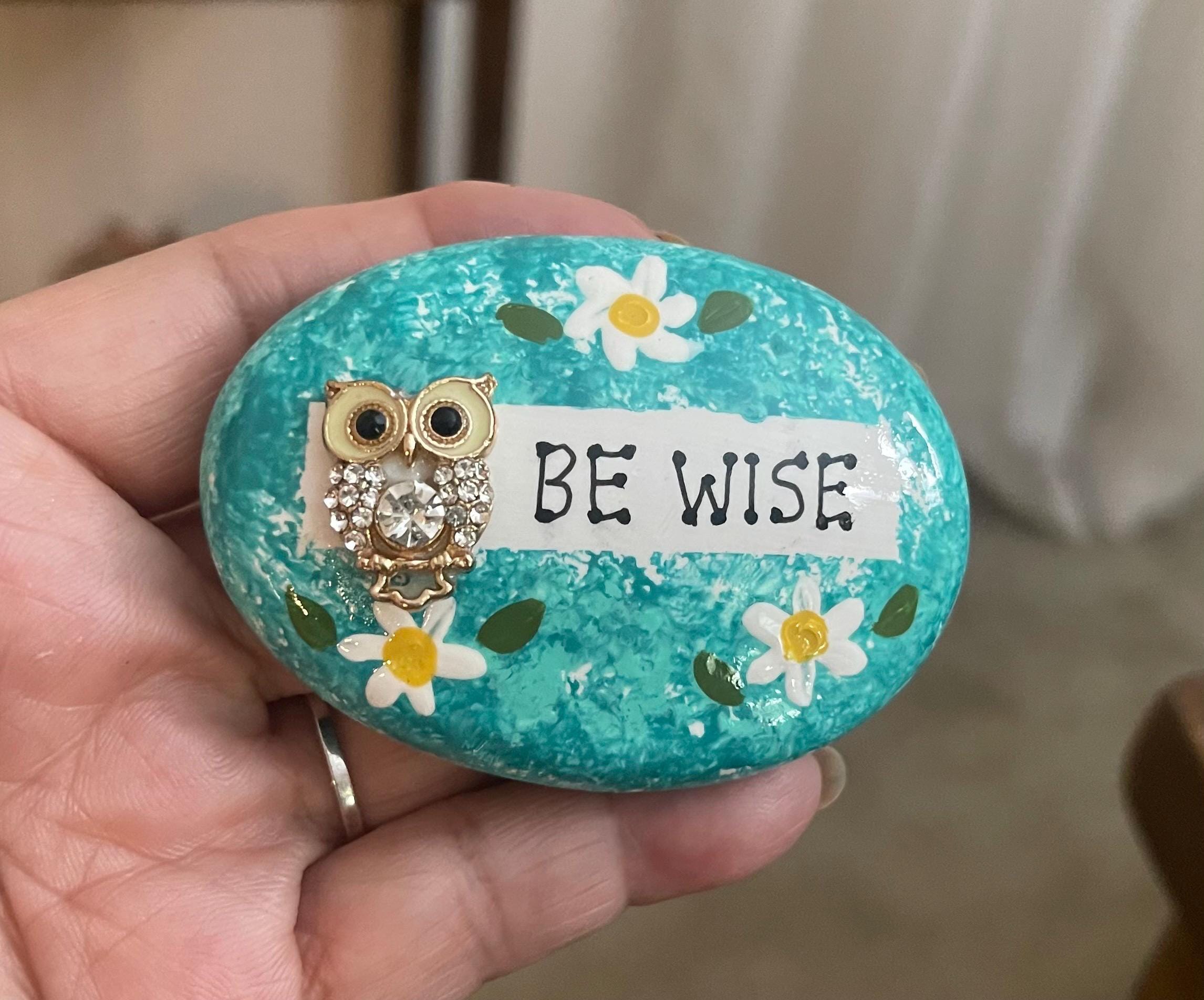 Painted Rock, Owl, Be Wise, Tiered Tray Decor