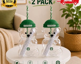 2 Pack Starbucks Bearista Bear Glass Cold Cups – Limited Edition Collectible