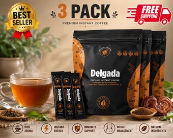 3 Pack Delgada Instant Coffee with Ganoderma Mushroom Blend – 75 Sachets