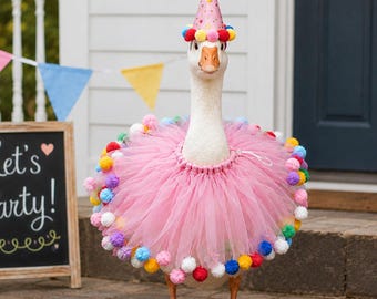 Birthday Goose Outfit for Porch Goose, Pink Tutu Goose Clothes, Party Hat Goose Decor, 23 Inch Lawn Goose Outfit, Gift for Her