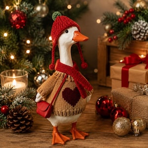 Roupa de ganso em miniatura de 18 cm (7 polegadas) feita à mão, fantasia de suéter de tricô para decoração de ganso pequeno, roupinhas fofas para ganso em diferentes épocas do ano, presente para mesa de fazenda