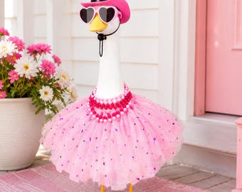 Pink Porch Goose Outfit with Cowgirl Hat, 23 Inch Goose Clothes, Garden Goose Dress, Patio Lawn Decor, Farmhouse Yard Gift