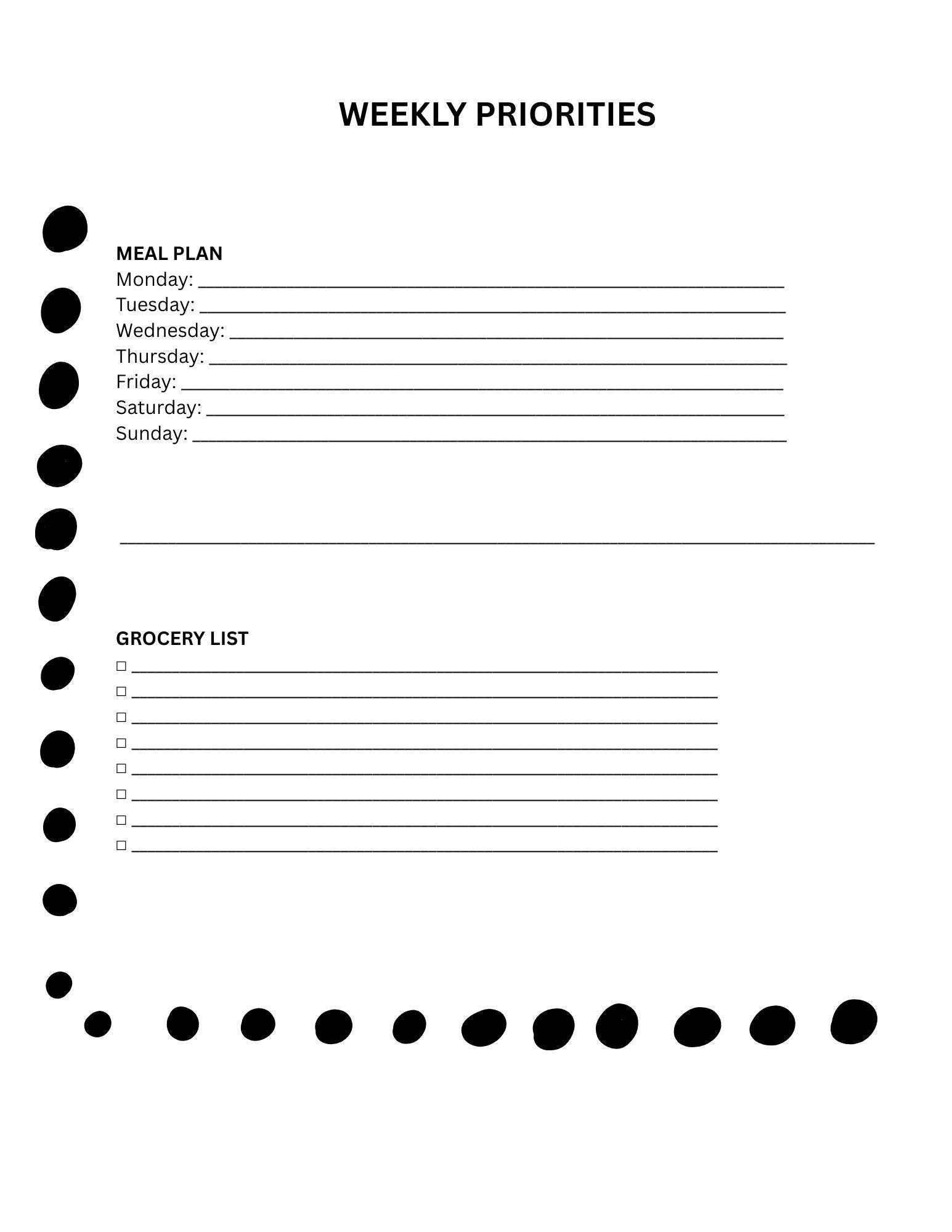 Weekly Priorities Planner Printable (PDF) – Meal Plan, Grocery List ...