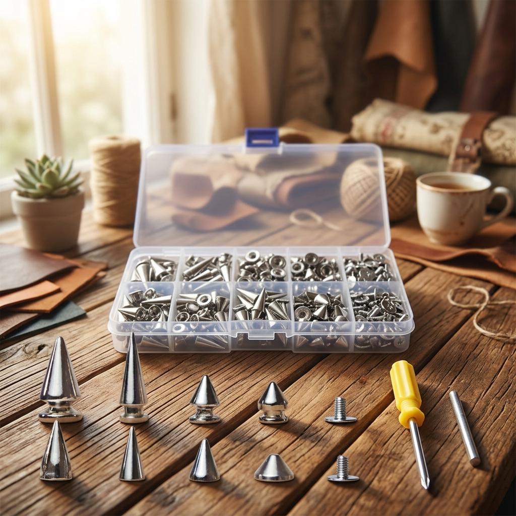 Punk Spikes Studs Kit, Metal Cone Rivets for Leather Craft Accessories, Bags, Jackets