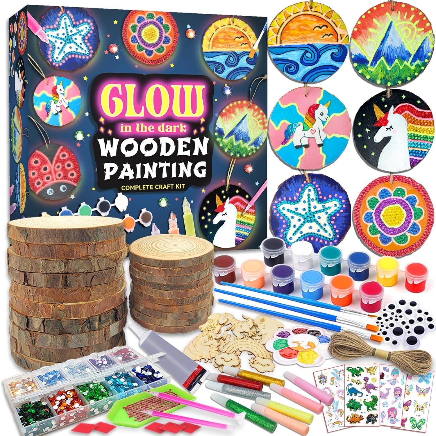22 Glow in the Dark Crafts for Kids 9 Wood Slice Painting Kit for Kids, Glow in the Dark Craft Set, DIY…