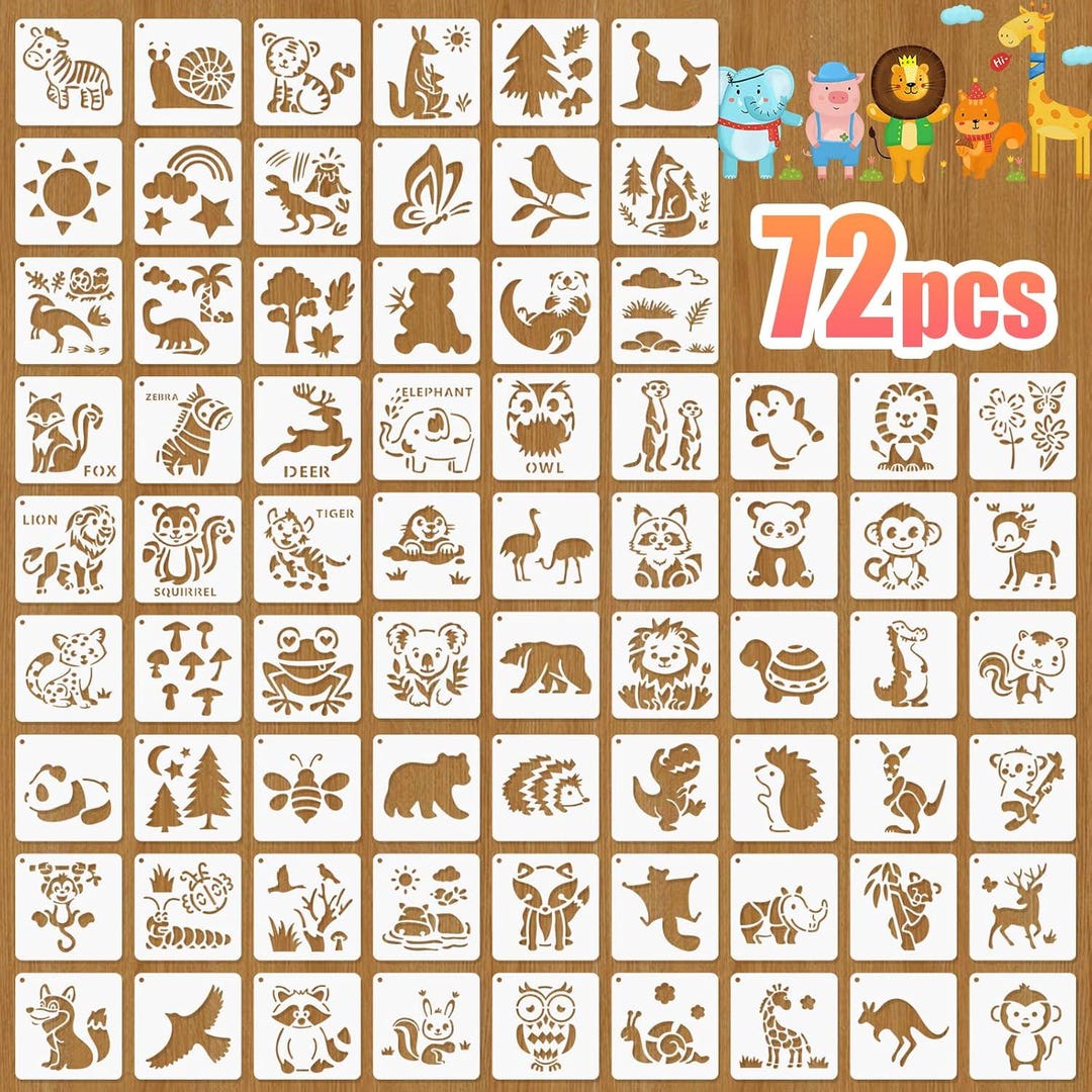 72 Piece Animal Stencil Set Reusable Wildlife Painting Templates for ...