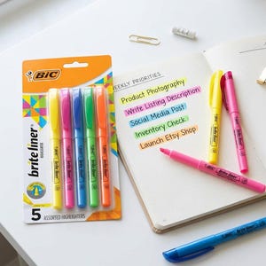 BIC Brite Liner Assorted Fluorescent Highlighters, Chisel Tip, 5 Pack