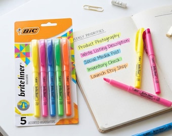 Evidenziatori fluorescenti assortiti BIC Brite Liner, punta a scalpello, confezione da 5