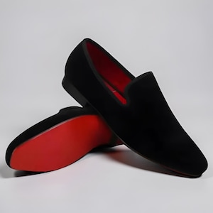 Christian Louboutin Black Velvet Slip-On Loafers with Red Sole Dandelion velvet loafers in black - Christian Louboutin  main image 4