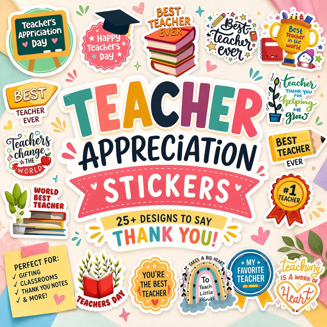 Teacher Appreciation Sticker Bundle | 30 Designs, PNG, SVG (digital ...